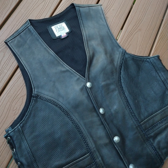 FOX CREEK LEATHER motorcycle vest lace up moto 50 (N6) - Picture 6 of 15